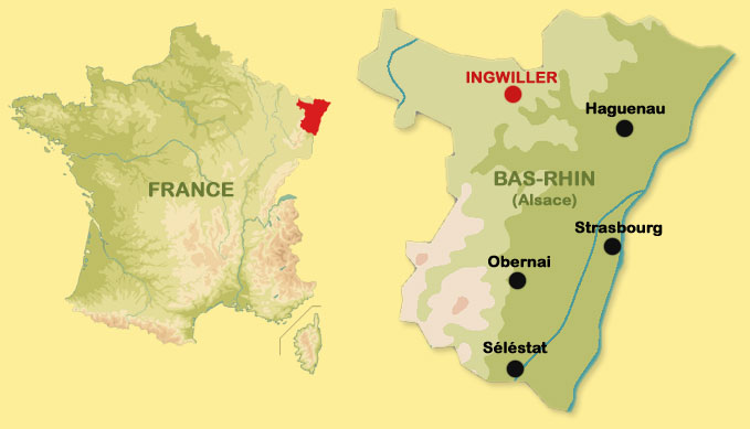 Localisation d'Ingwiller en ALsace dans le Bas-Rhin